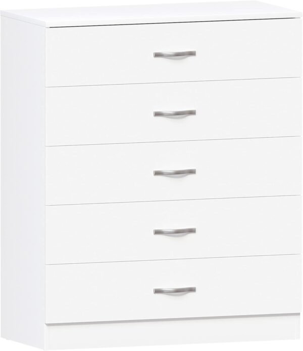 White Chest of Drawers, 5 Drawer With Metal Handles and Runners - Image 2