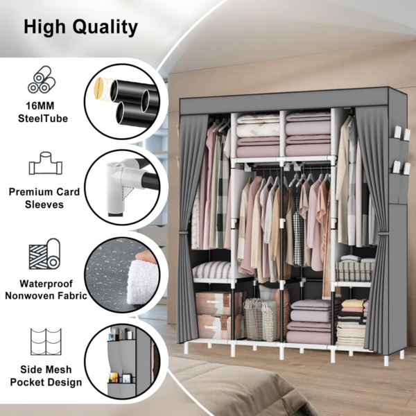 Canvas Wardrobe, Fabric Wardrobes With 4 Hanging Rails - Image 8