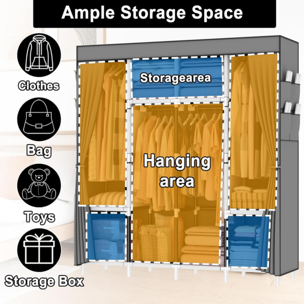 Canvas Wardrobe, Fabric Wardrobes With 4 Hanging Rails - Image 7