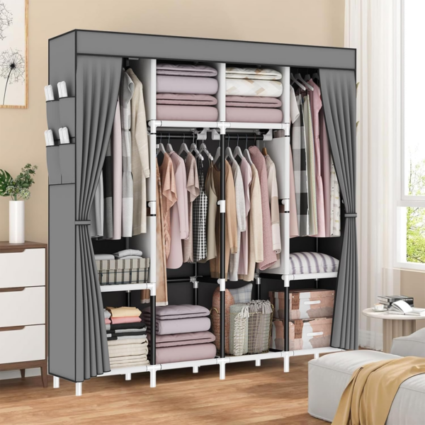 Canvas Wardrobe, Fabric Wardrobes With 4 Hanging Rails - Image 3