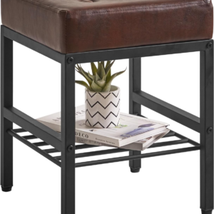 Square Makeup Stool with Adjustable Feet and Storage Space