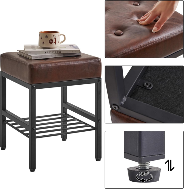 Square Makeup Stool with Adjustable Feet and Storage Space - Image 4