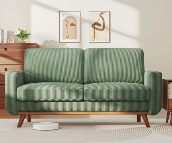 172cm Loveseat Sofa Green, Comfy Corduroy Couch with Spring Cushion - Image 7
