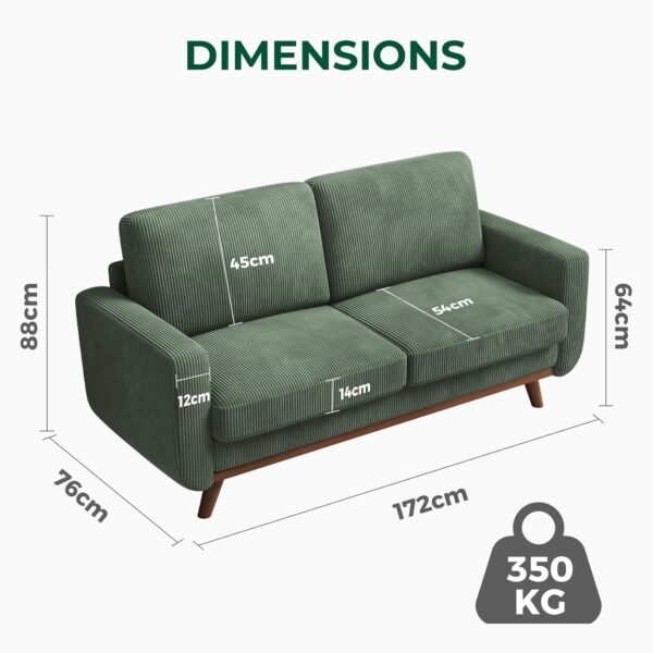 172cm Loveseat Sofa Green, Comfy Corduroy Couch with Spring Cushion - Image 6