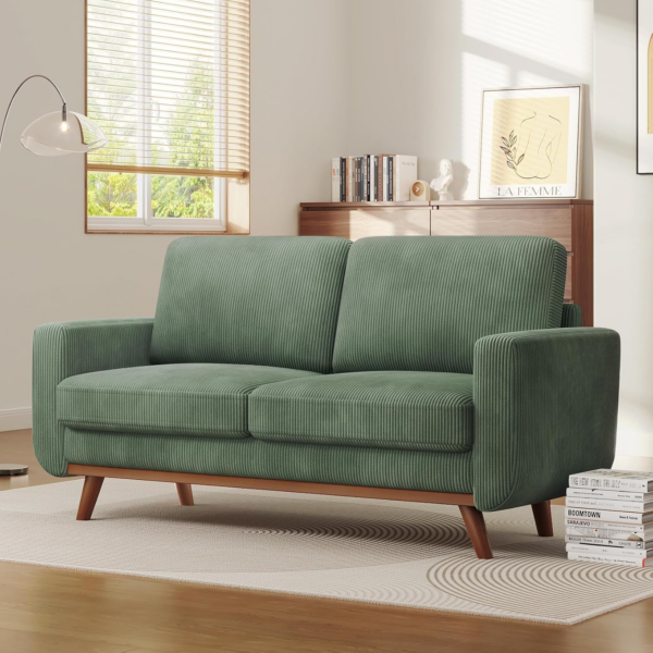 172cm Loveseat Sofa Green, Comfy Corduroy Couch with Spring Cushion - Image 5