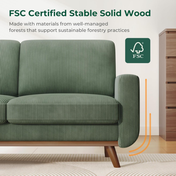 172cm Loveseat Sofa Green, Comfy Corduroy Couch with Spring Cushion - Image 4