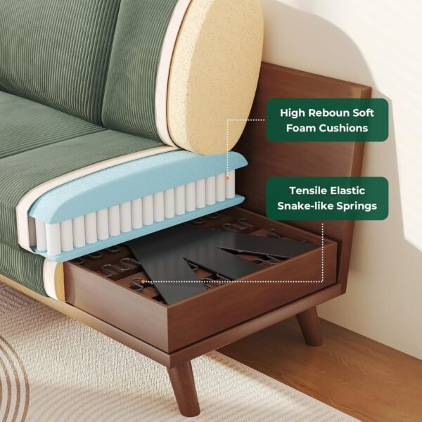 172cm Loveseat Sofa Green, Comfy Corduroy Couch with Spring Cushion - Image 3