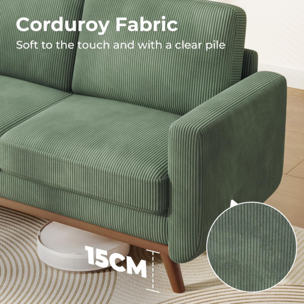 172cm Loveseat Sofa Green, Comfy Corduroy Couch with Spring Cushion - Image 2