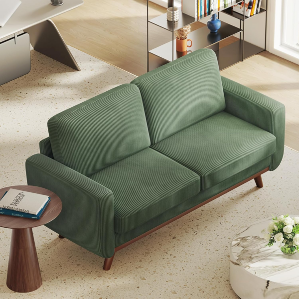 172cm Loveseat Sofa Green, Comfy Corduroy Couch with Spring Cushion