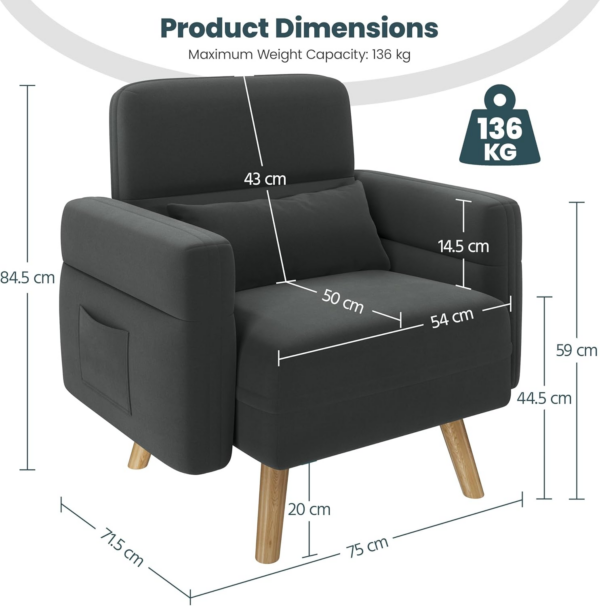 Small Sofa Modern Sofa Chair Fabric Armchair 75cm Settee Lounge - Image 4