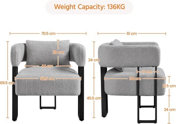 Tub Chair, Modern Boucle Fabric Vanity Chair - Image 6