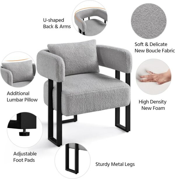 Tub Chair, Modern Boucle Fabric Vanity Chair - Image 4