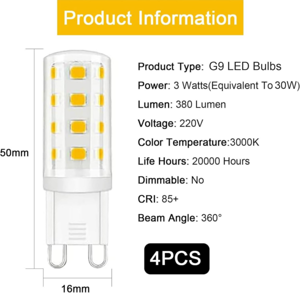 G9 LED Bulbs Warm White, 3W, 380LM, 3000K, Equivalent to 30W Halogen - Image 6