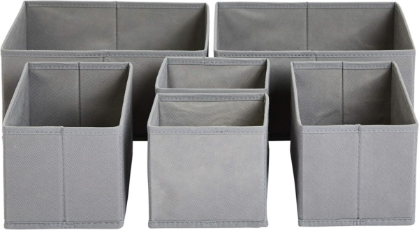 Collapsible Clothes Drawer Organisers / Dividers for Wardrobe Bedroom or Kitchen, Set of 6, Grey