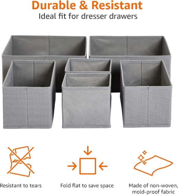 Collapsible Clothes Drawer Organisers / Dividers for Wardrobe Bedroom or Kitchen, Set of 6, Grey - Image 7
