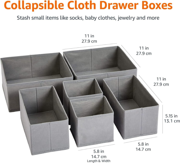 Collapsible Clothes Drawer Organisers / Dividers for Wardrobe Bedroom or Kitchen, Set of 6, Grey - Image 3