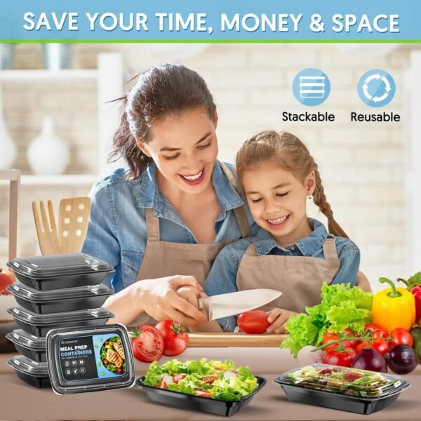 Meal Prep Containers 1 Compartment, BPA Free Reusable Food Prep Containers with Lids - Image 6