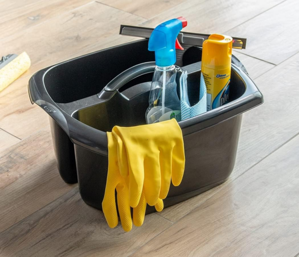 Utility Cleaning Caddy with Twin Compartment and Handle, Black, 32 x 38.5 x 20 cm - Image 3
