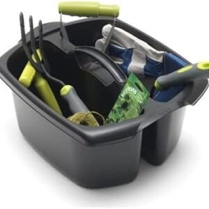 Utility Cleaning Caddy with Twin Compartment and Handle, Black, 32 x 38.5 x 20 cm