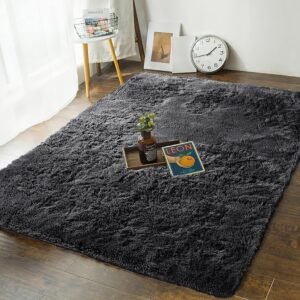 Rugs Living Room – Fluffy Black Shaggy Area Rugs for Bedroom