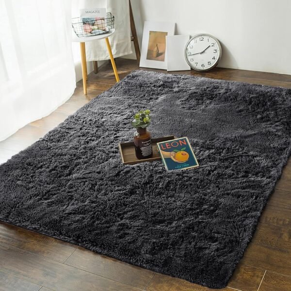 Rugs Living Room – Fluffy Black Shaggy Area Rugs for Bedroom