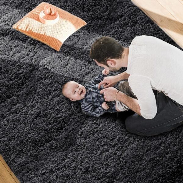 Rugs Living Room – Fluffy Black Shaggy Area Rugs for Bedroom - Image 3