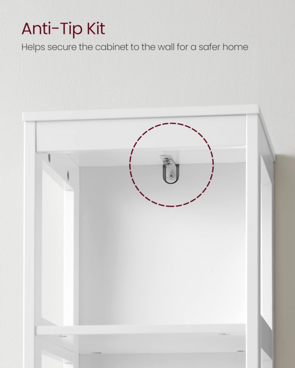 High Cabinet Bathroom Storage Cabinet with Legs Slim Column with 2 Drawers and 3 Open Compartments - Image 3