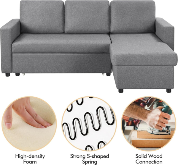 Sofa Bed L-Shaped Couch Sofa Corner Sofa 3 Seater Pull out Sofa Bed with Storage - Image 5