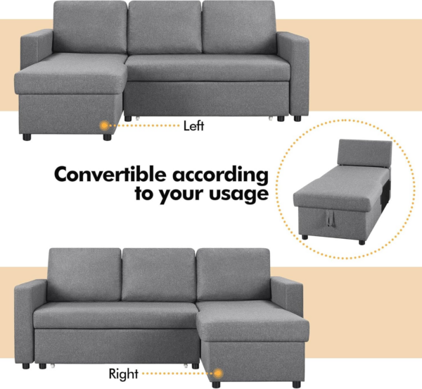 Sofa Bed L-Shaped Couch Sofa Corner Sofa 3 Seater Pull out Sofa Bed with Storage - Image 3