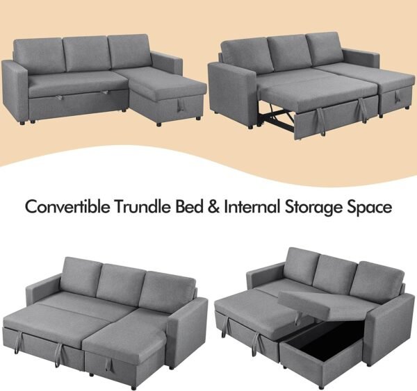 Sofa Bed L-Shaped Couch Sofa Corner Sofa 3 Seater Pull out Sofa Bed with Storage - Image 2
