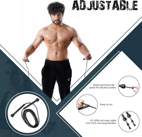 Adjustable Skipping rope adult for men, women and kids | speed jumping rope with non slip handle for Home Exercise - Image 7