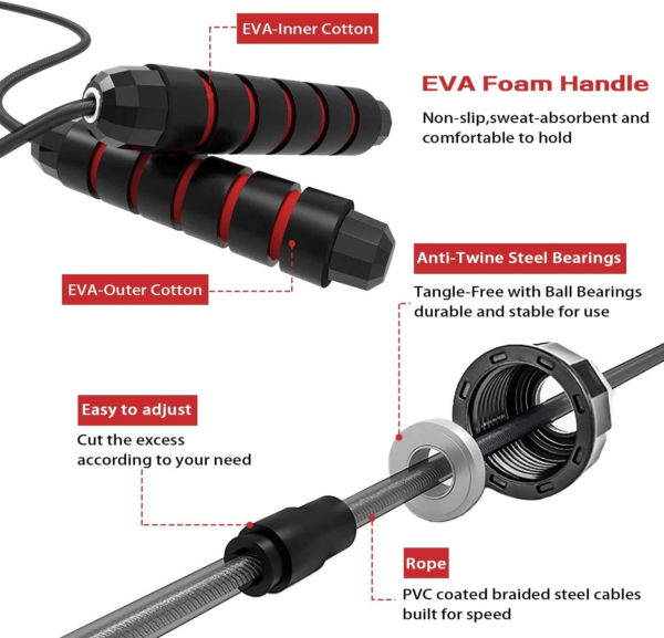 Jumping Rope Adjustable For Men Women Kids - Jump Rope For Exercise Fat burning Workout Home or Gym personal Training Rope - Image 7