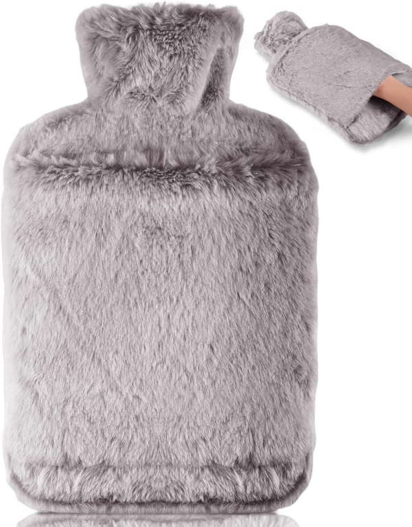 Hot Water Bottle with Luxury Cosy Faux Fur Cover,2L Leakproof Large Hot Water Bag for Neck - Image 9