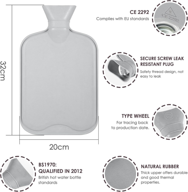 Hot Water Bottle with Luxury Cosy Faux Fur Cover,2L Leakproof Large Hot Water Bag for Neck - Image 8