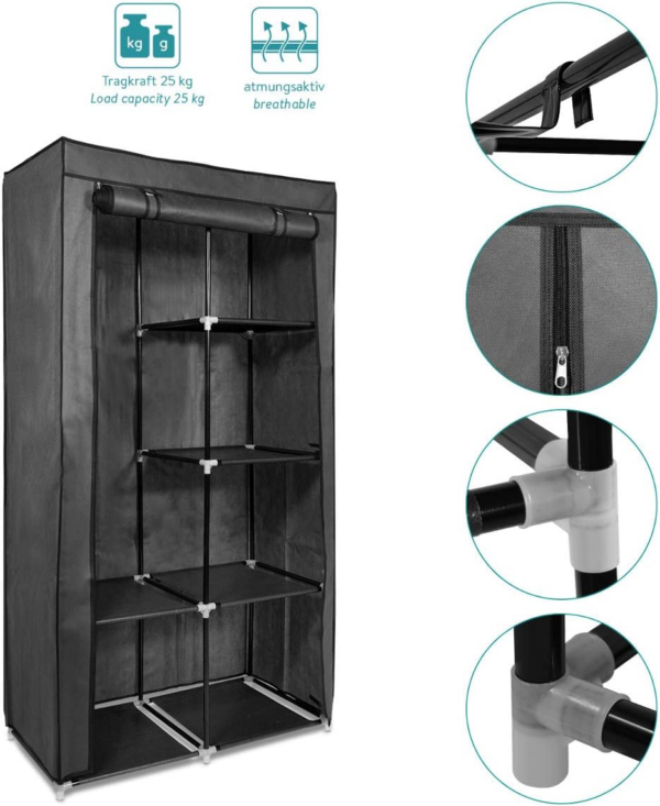 Canvas Effect Wardrobe - Foldable Storage Cupboard for Clothes 88 x 170 x 45 cm - Image 7
