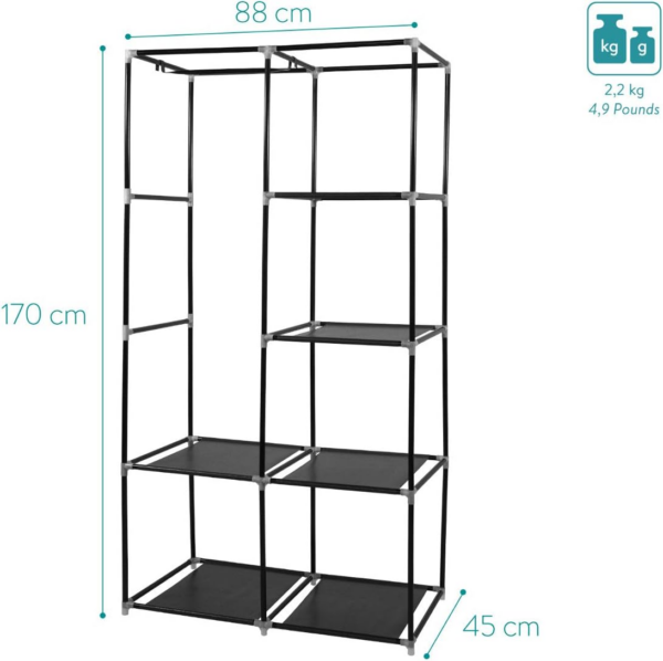Canvas Effect Wardrobe - Foldable Storage Cupboard for Clothes 88 x 170 x 45 cm - Image 6