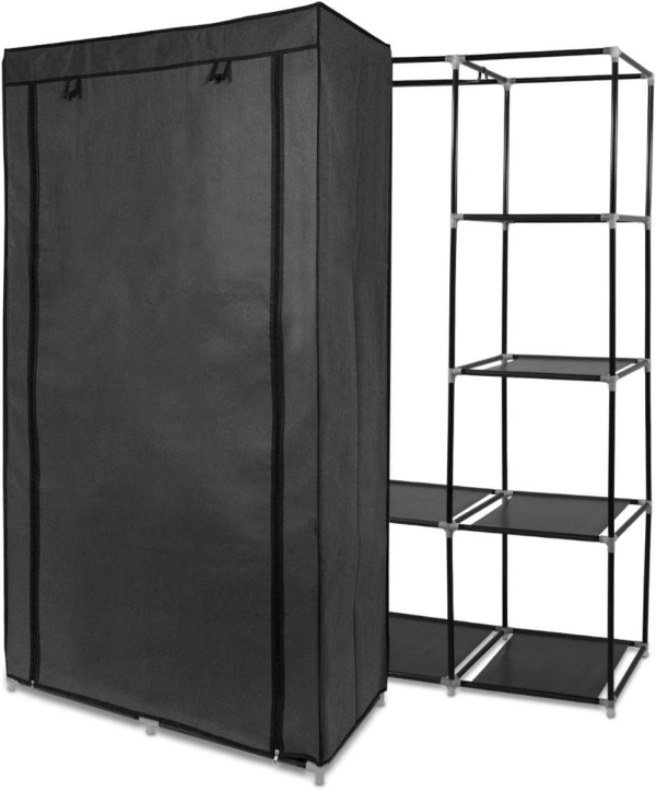 Canvas Effect Wardrobe - Foldable Storage Cupboard for Clothes 88 x 170 x 45 cm - Image 3