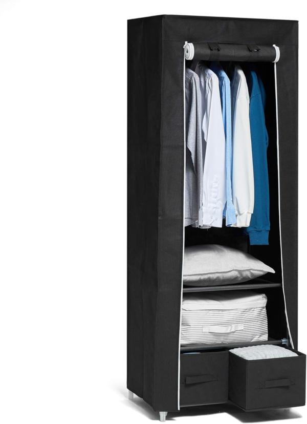 Portable Wardrobe Single Canvas Wardrobe Clothes Storage Organizer with 2 Drawers - Image 5