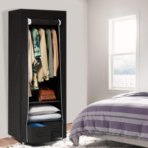 Portable Wardrobe Single Canvas Wardrobe Clothes Storage Organizer with 2 Drawers