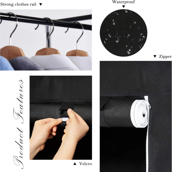 Portable Wardrobe Single Canvas Wardrobe Clothes Storage Organizer with 2 Drawers - Image 3