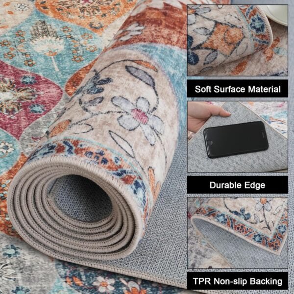 Small Area Rug, 80x150cm Washable Living Room Rug Ultra-Thin Rug for Entryway Non-Slip Stain Resistant Cream Carpet - Image 5