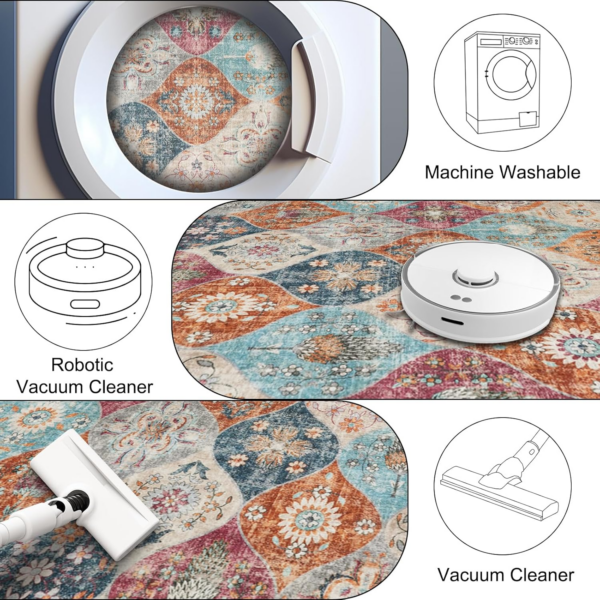 Small Area Rug, 80x150cm Washable Living Room Rug Ultra-Thin Rug for Entryway Non-Slip Stain Resistant Cream Carpet - Image 4