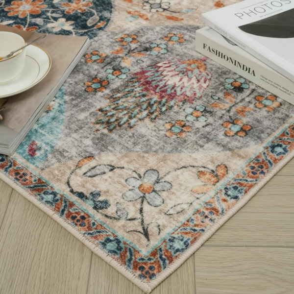 Small Area Rug, 80x150cm Washable Living Room Rug Ultra-Thin Rug for Entryway Non-Slip Stain Resistant Cream Carpet - Image 3