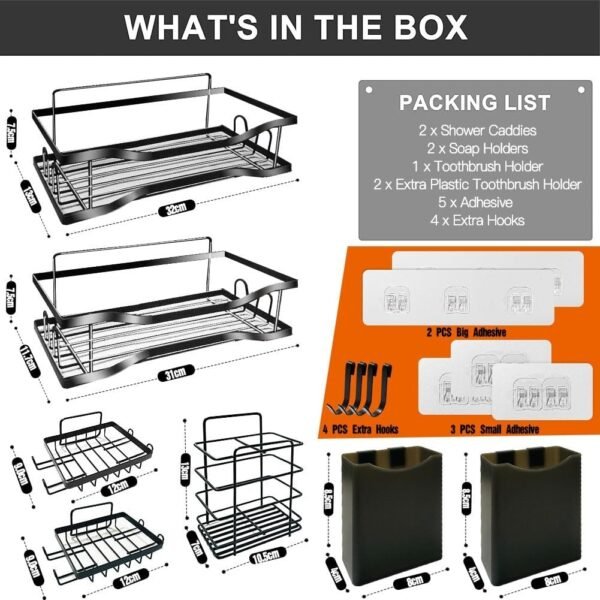 Shower Caddy, 7 Pack Bathroom Shelf No Drill Shower Shelves Rustproof Bathroom Organiser - Image 4