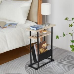 Small Side Table for Small Spaces - Slim End Table with Magazine Holder