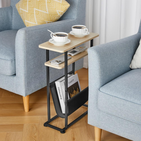 Small Side Table for Small Spaces - Slim End Table with Magazine Holder - Image 5
