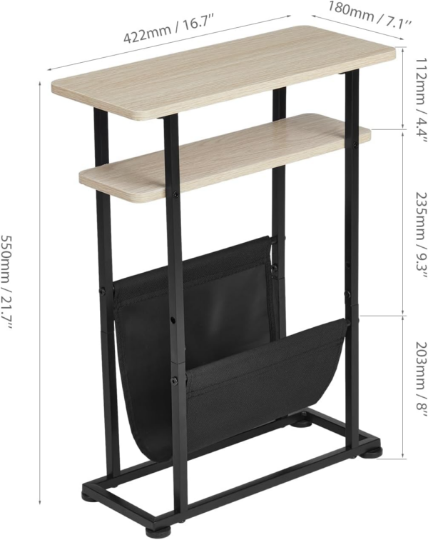 Small Side Table for Small Spaces - Slim End Table with Magazine Holder - Image 4