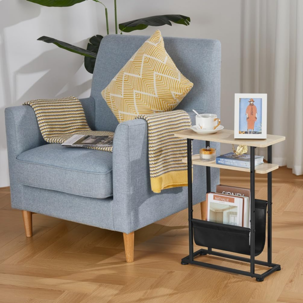 Small Side Table for Small Spaces - Slim End Table with Magazine Holder - Image 2
