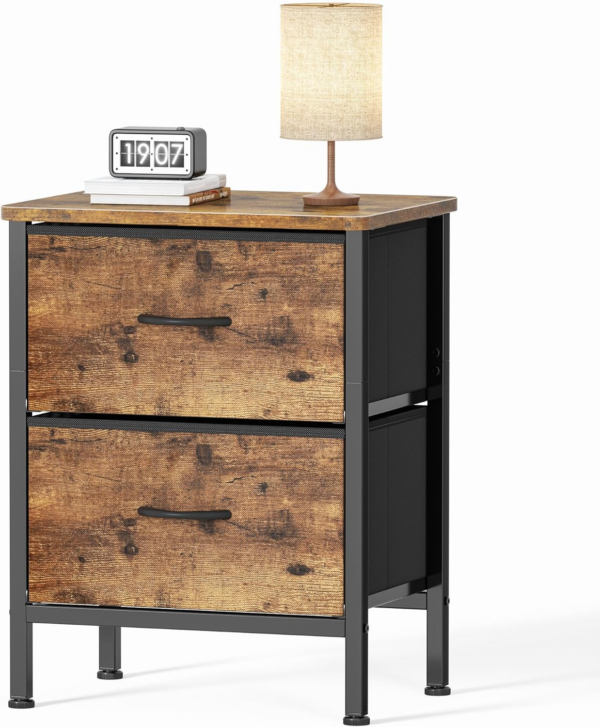 Bedside Table, Bedside Cabinet with 2 Large Capacity Fabric Storage Drawers