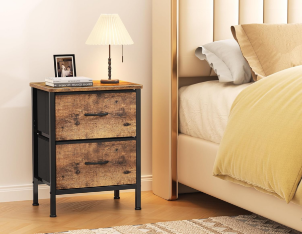 Bedside Table, Bedside Cabinet with 2 Large Capacity Fabric Storage Drawers - Image 8